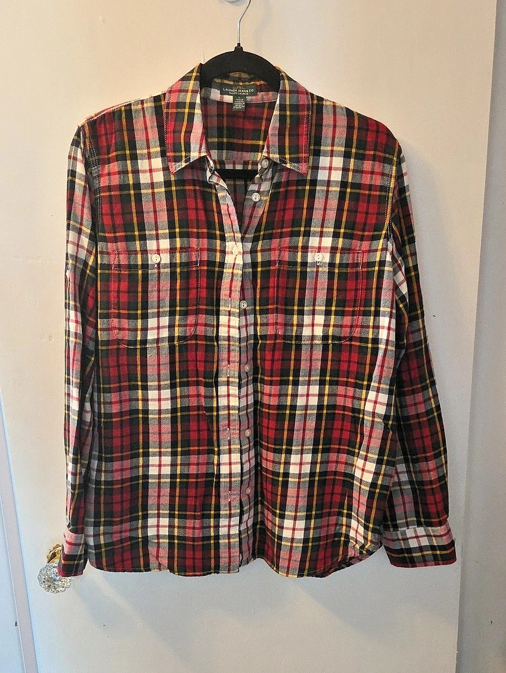 Lauren Jeans Co. Plaid Cotton Shirt in Red & Black Size Large